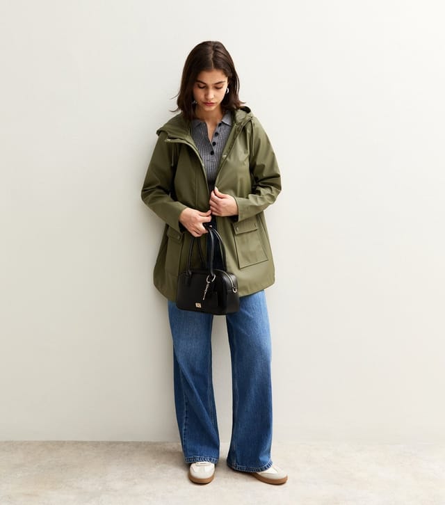 New Look Women's Dark Khaki Shower Resistant Lined Anorak Raincoat New Look - 2