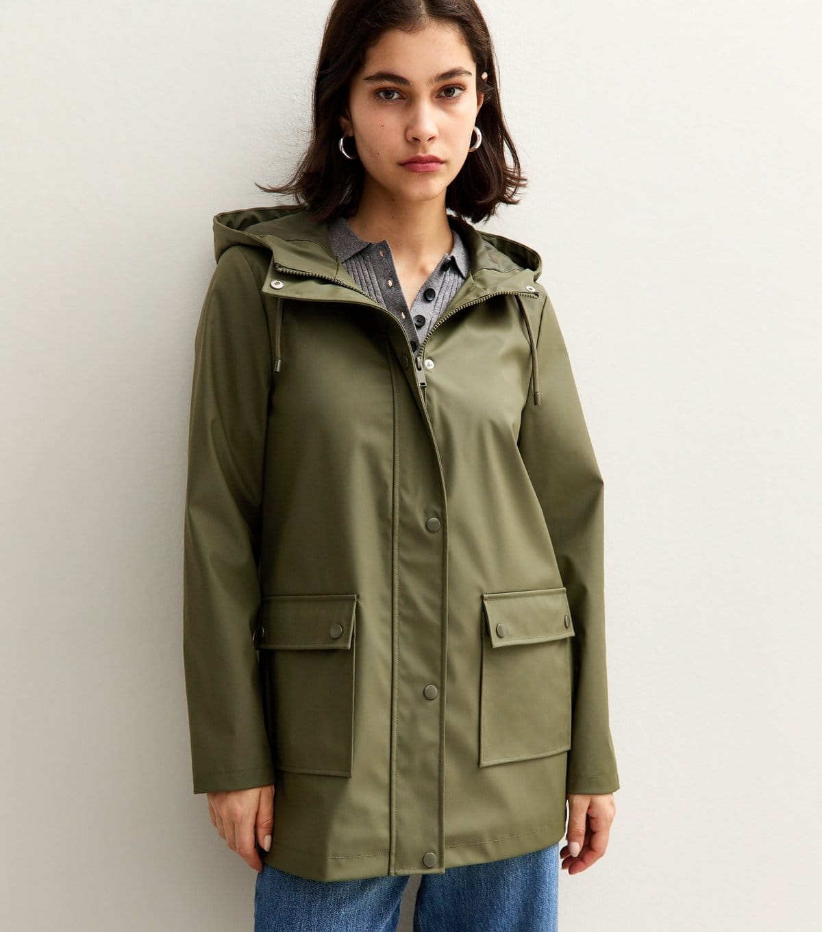 New Look Women's Dark Khaki Shower Resistant Lined Anorak Raincoat New Look - 4