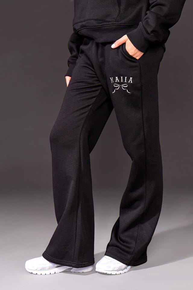 Kaiia Kaiia Slogan Flared Joggers Black & Silver - 3