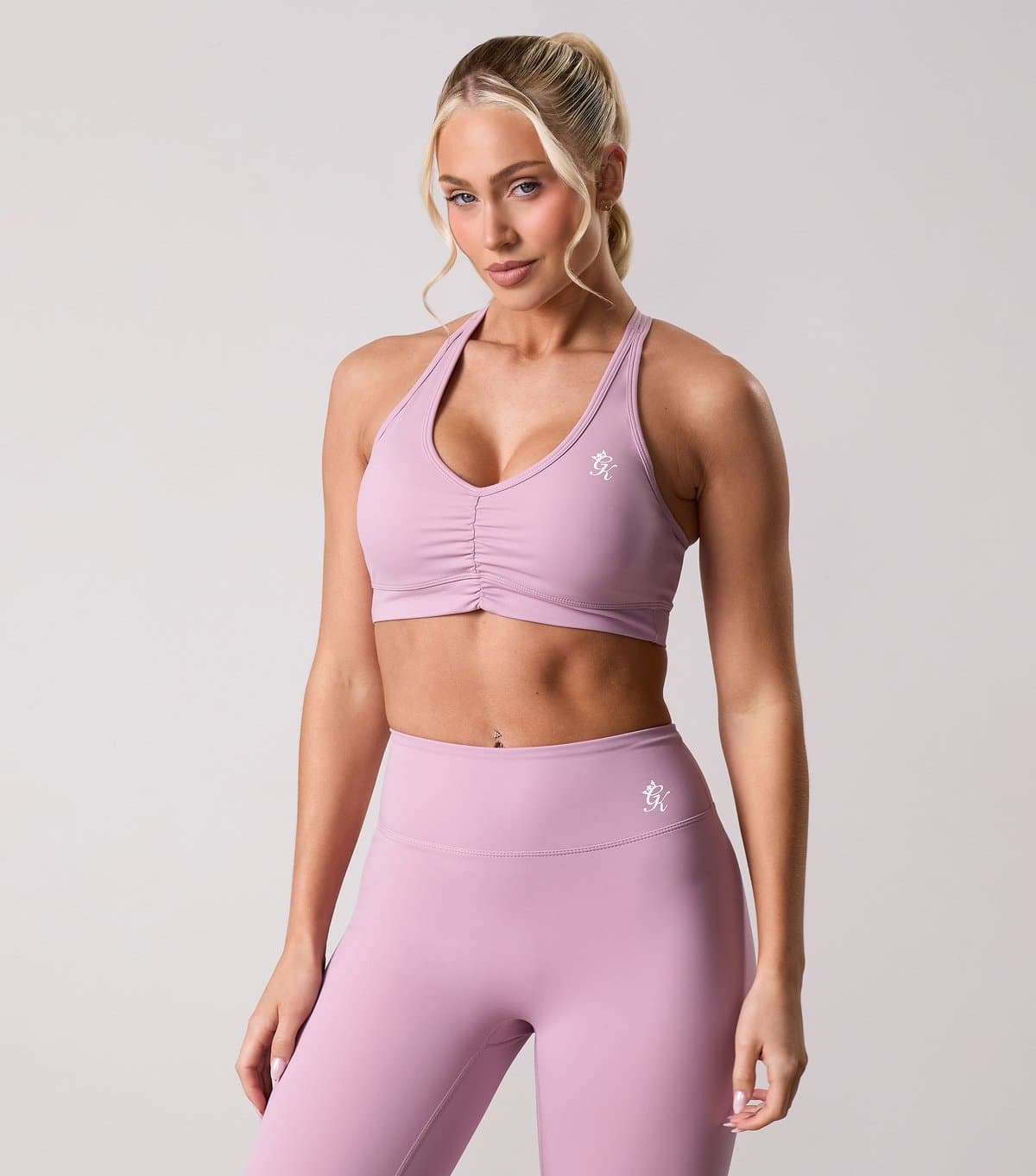 Gym King Women's Pink 365 Logo Print Ruched Sports Bra Gym King New Look