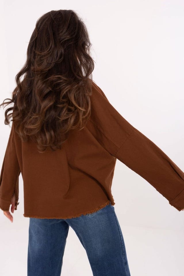 Love Lace Love Lace Women's Cotton Denim Long Sleeve Shirt with Chest Pockets in Brown - 3