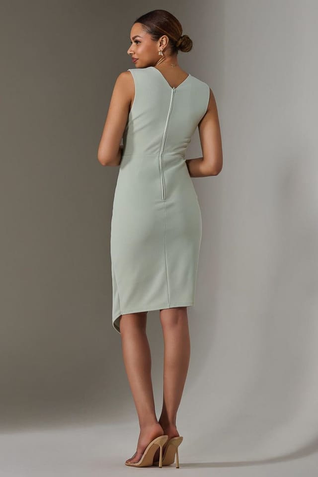 Jolie Moi Jolie Moi Women's Sleeveless Wrap Front Midi Dress in Light Green - 2