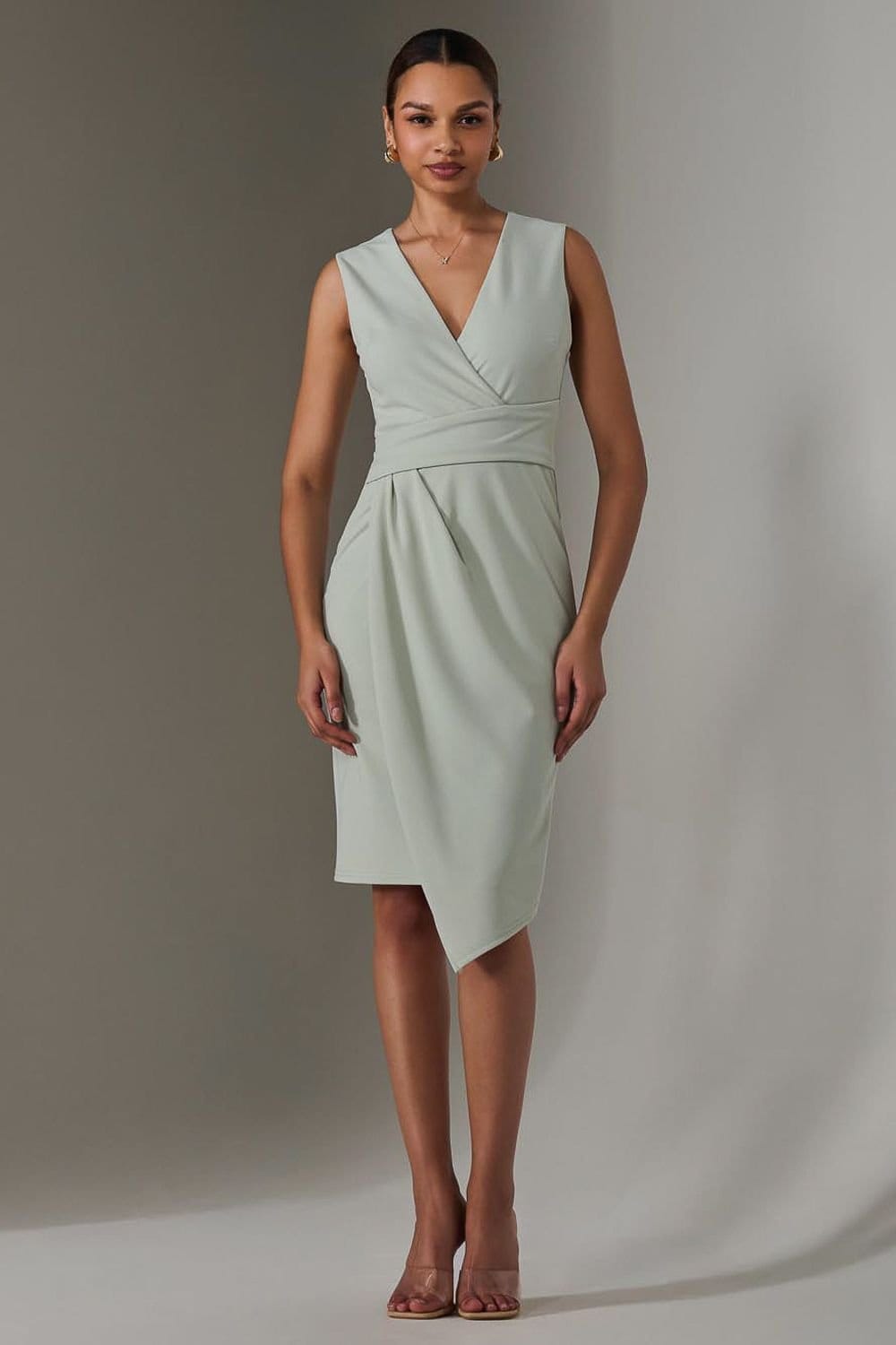 Jolie Moi Jolie Moi Women's Sleeveless Wrap Front Midi Dress in Light Green - 4