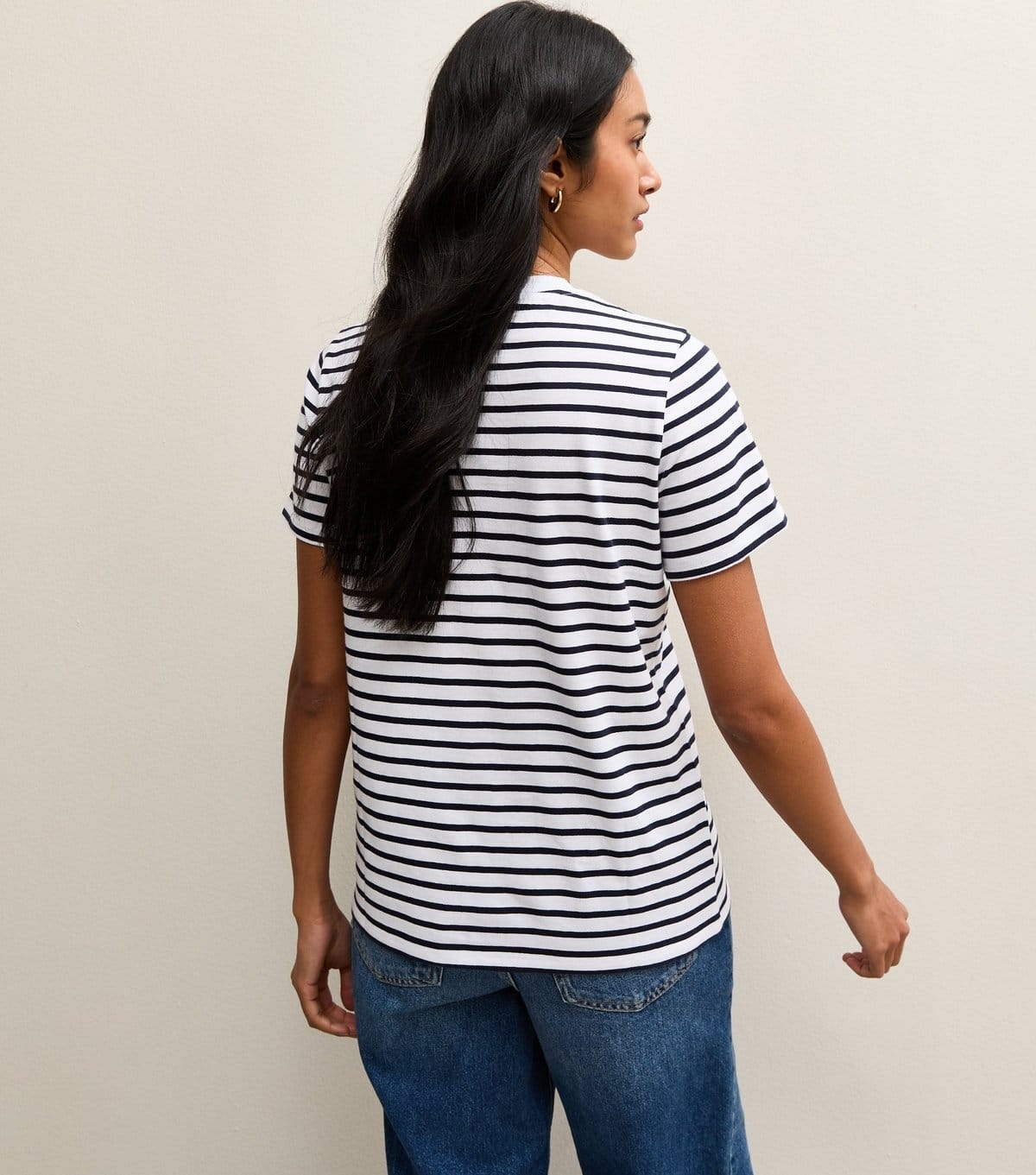 New Look Women's Navy Cotton Striped Mon Amour Logo T-Shirt New Look - 4