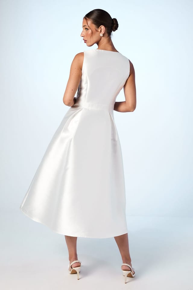 Coast Coast Women's Bow Detail Full Skirt Midi Dress in Ivory - 3