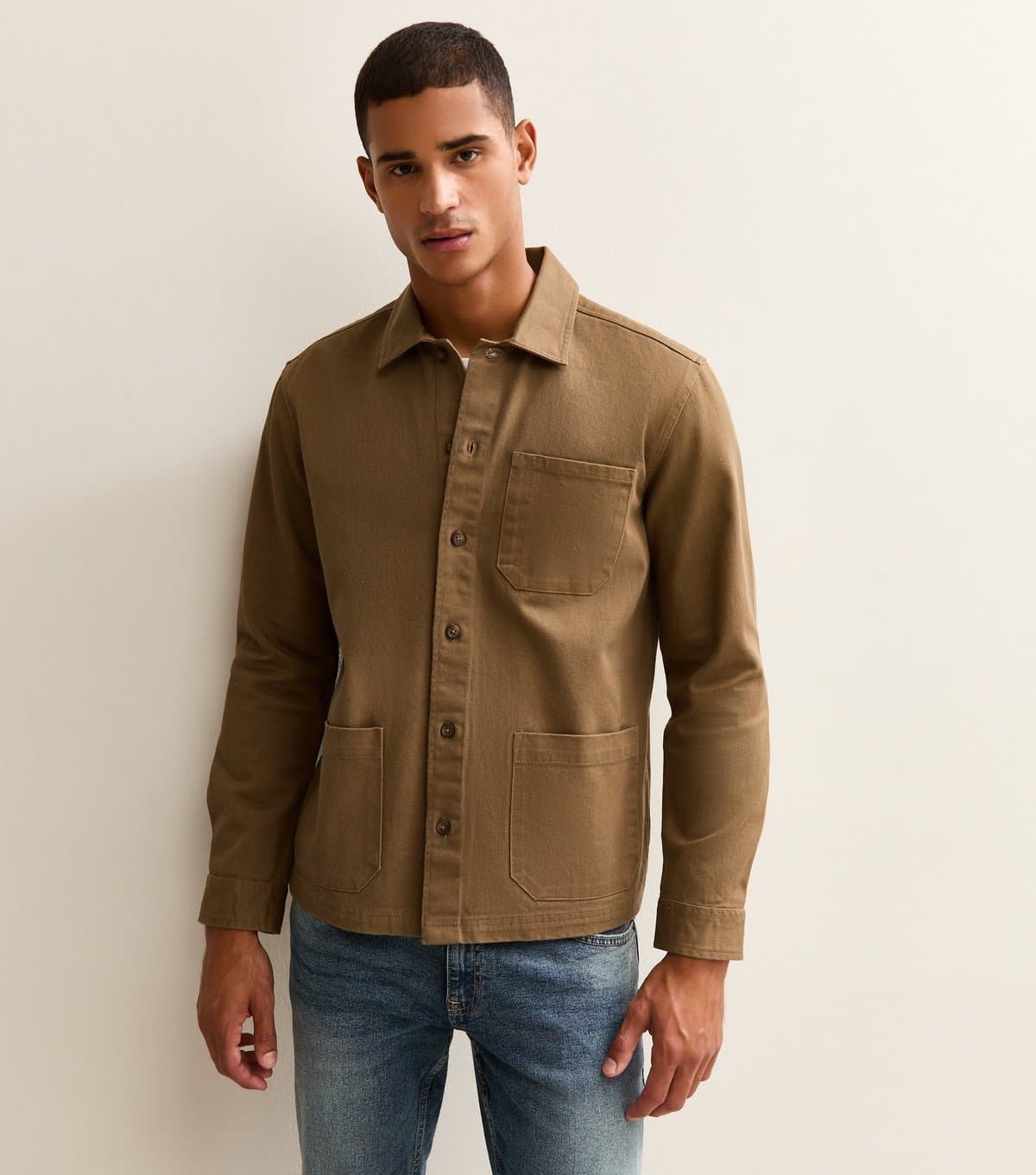 New Look Men's Brown Regular Fit Patch Pocket Shacket New Look