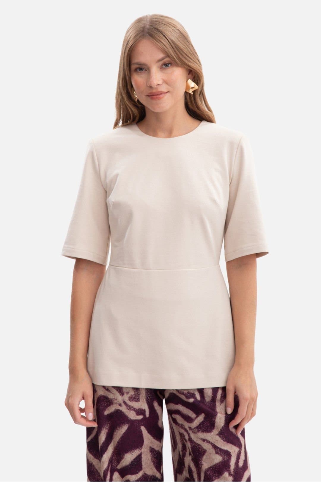 Love Lace Love Lace Beige Sweatshirt Blouse with Peplum