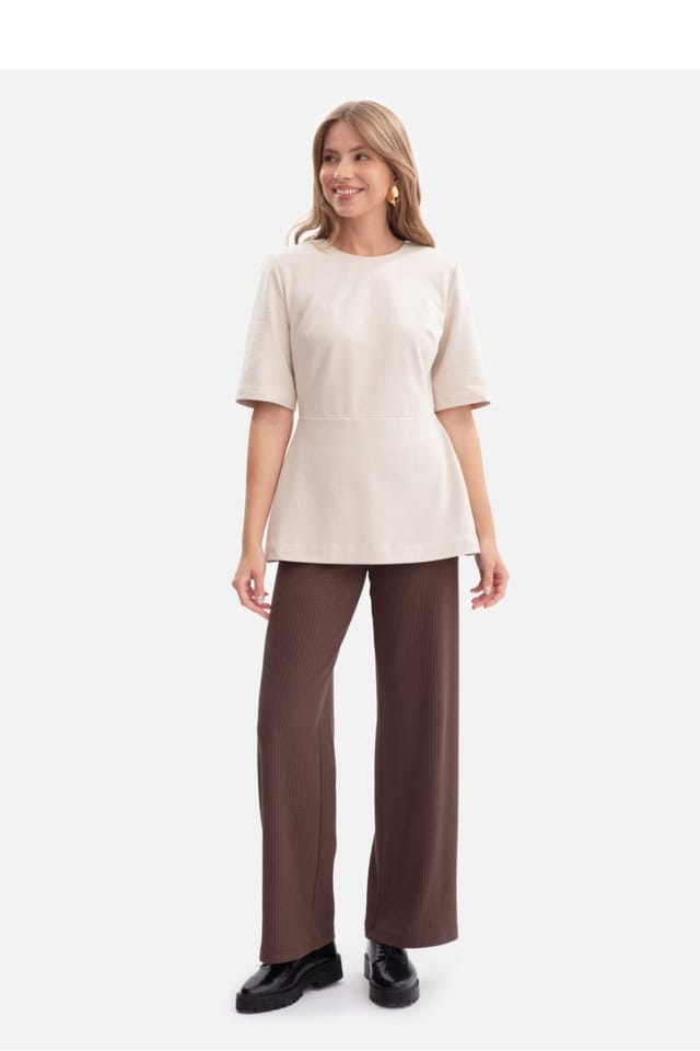 Love Lace Love Lace Women's Smooth Sweatshirt Blouse with Peplum in Beige - 2