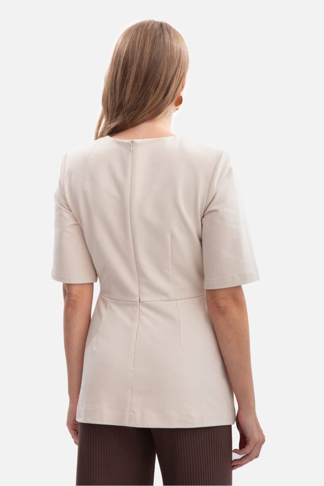 Love Lace Love Lace Women's Smooth Sweatshirt Blouse with Peplum in Beige - 3