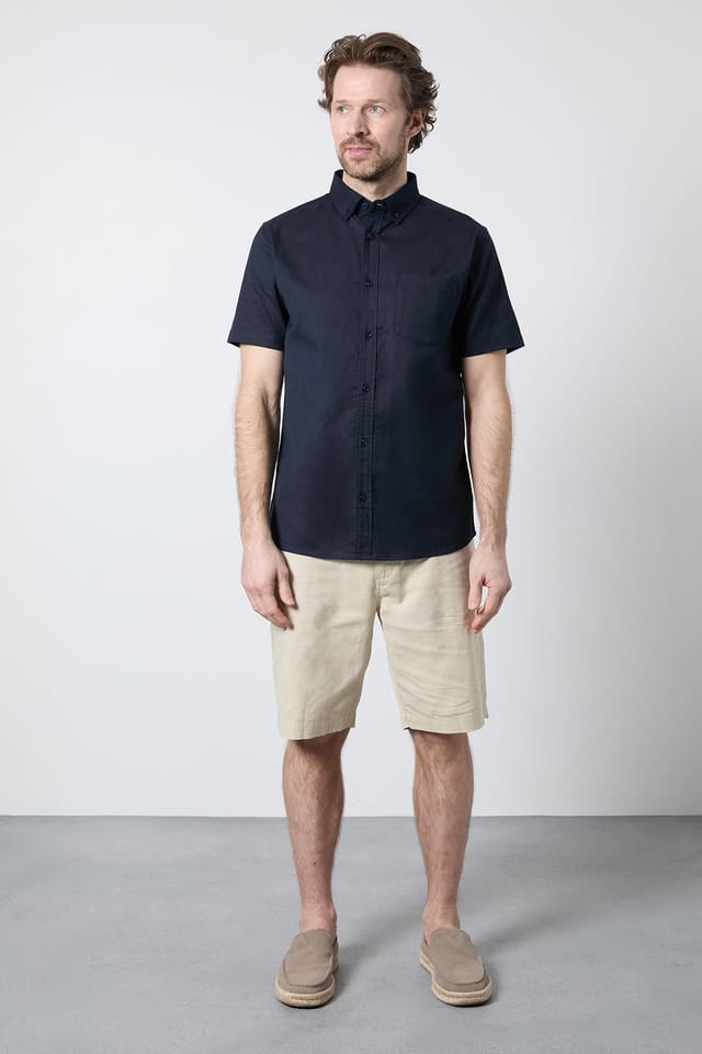 Maine Maine Men's Navy Short Sleeve Linen Blend Shirt - 2