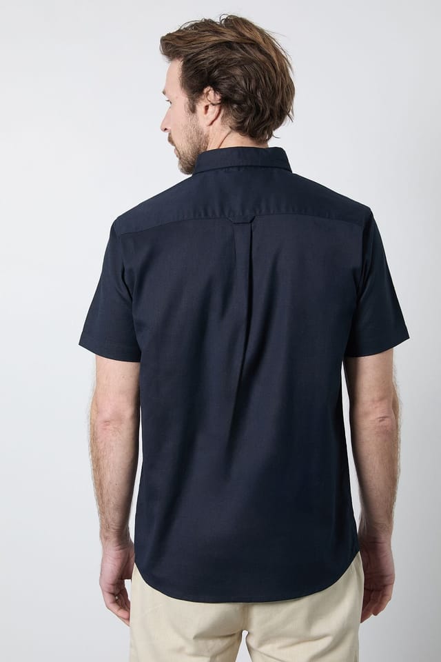 Maine Maine Men's Navy Short Sleeve Linen Blend Shirt - 3