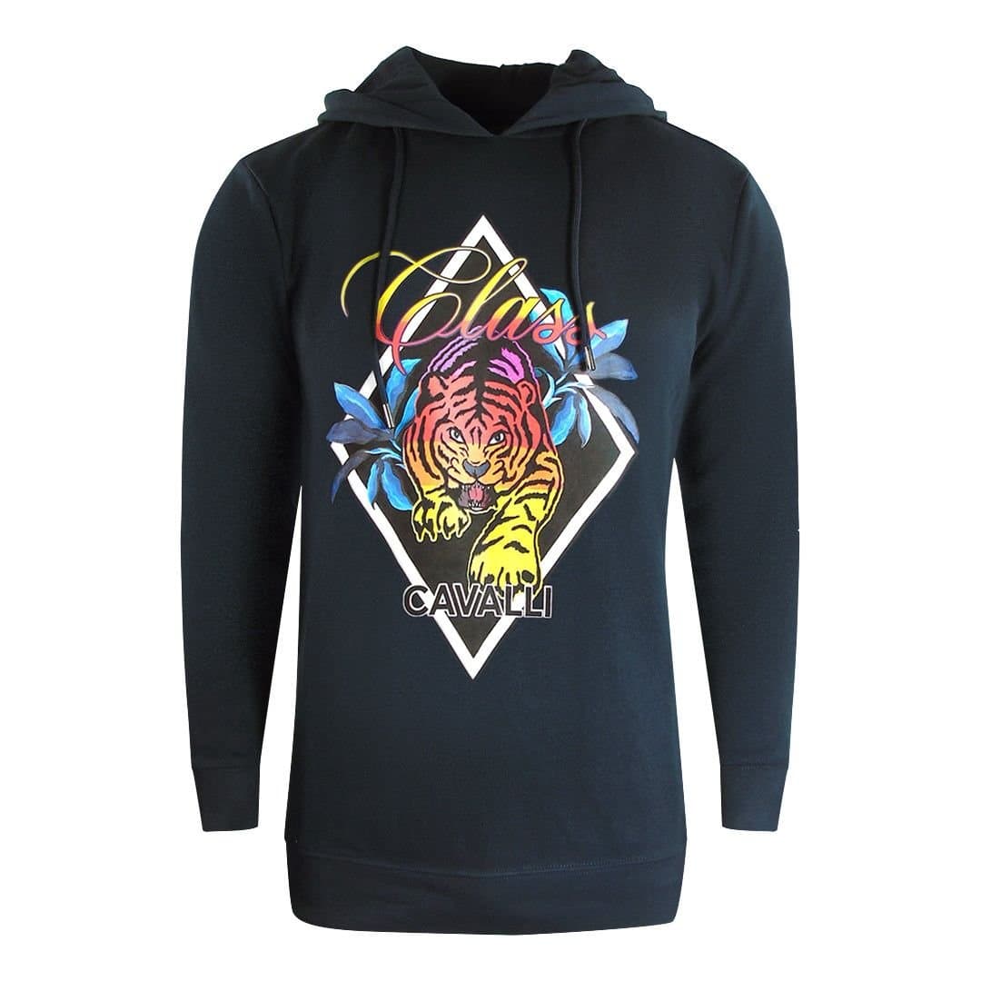 Cavalli Class Cavalli Class Men's Diamond Tiger Design Black Hoodie