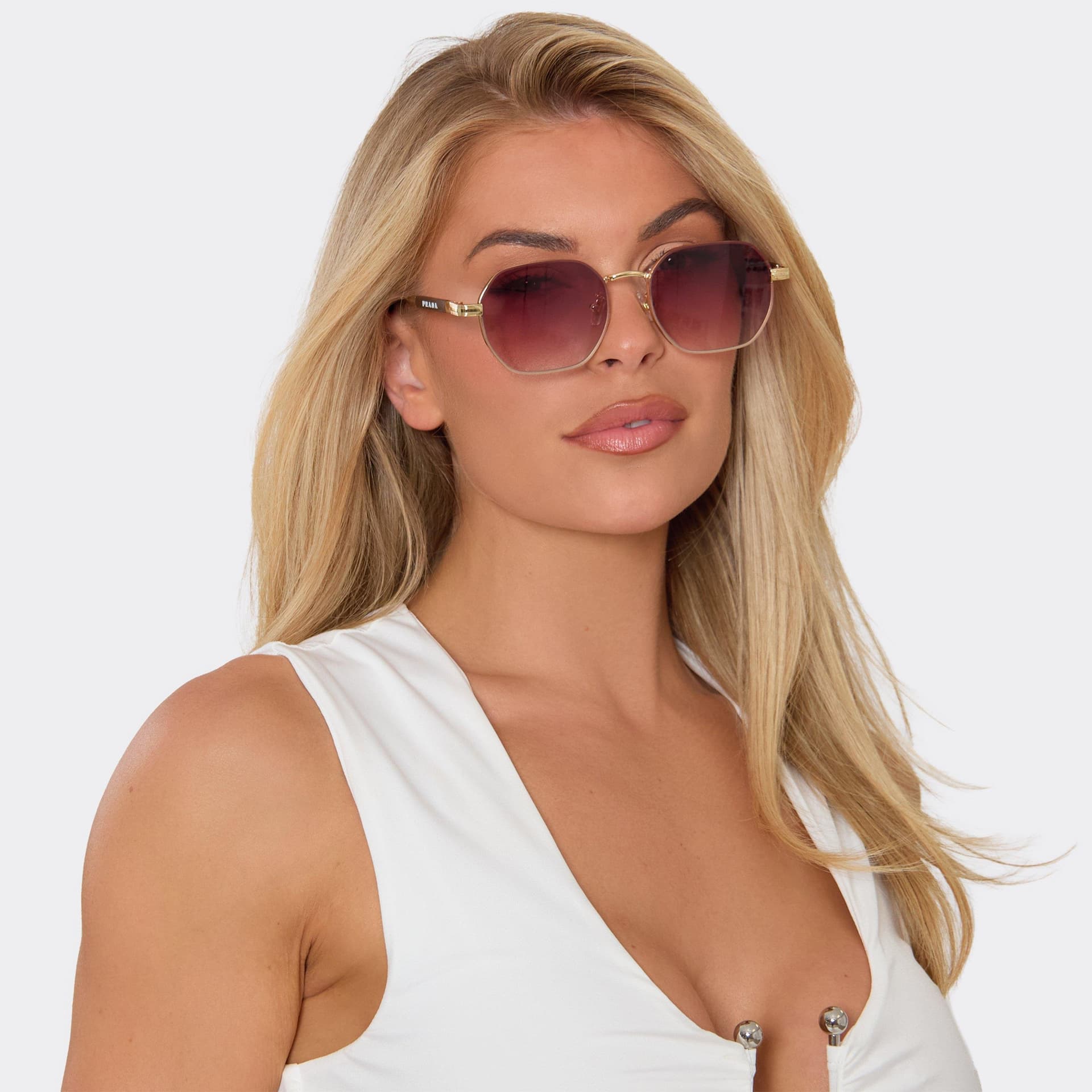 EGO Thin Metal Frame Side Logo Shaped Sunglasses In Gold, Women's Size UK 0