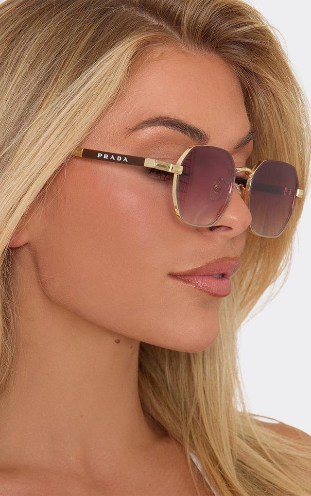 EGO Thin Metal Frame Side Logo Shaped Sunglasses In Gold, Women's Size UK 0 - 2