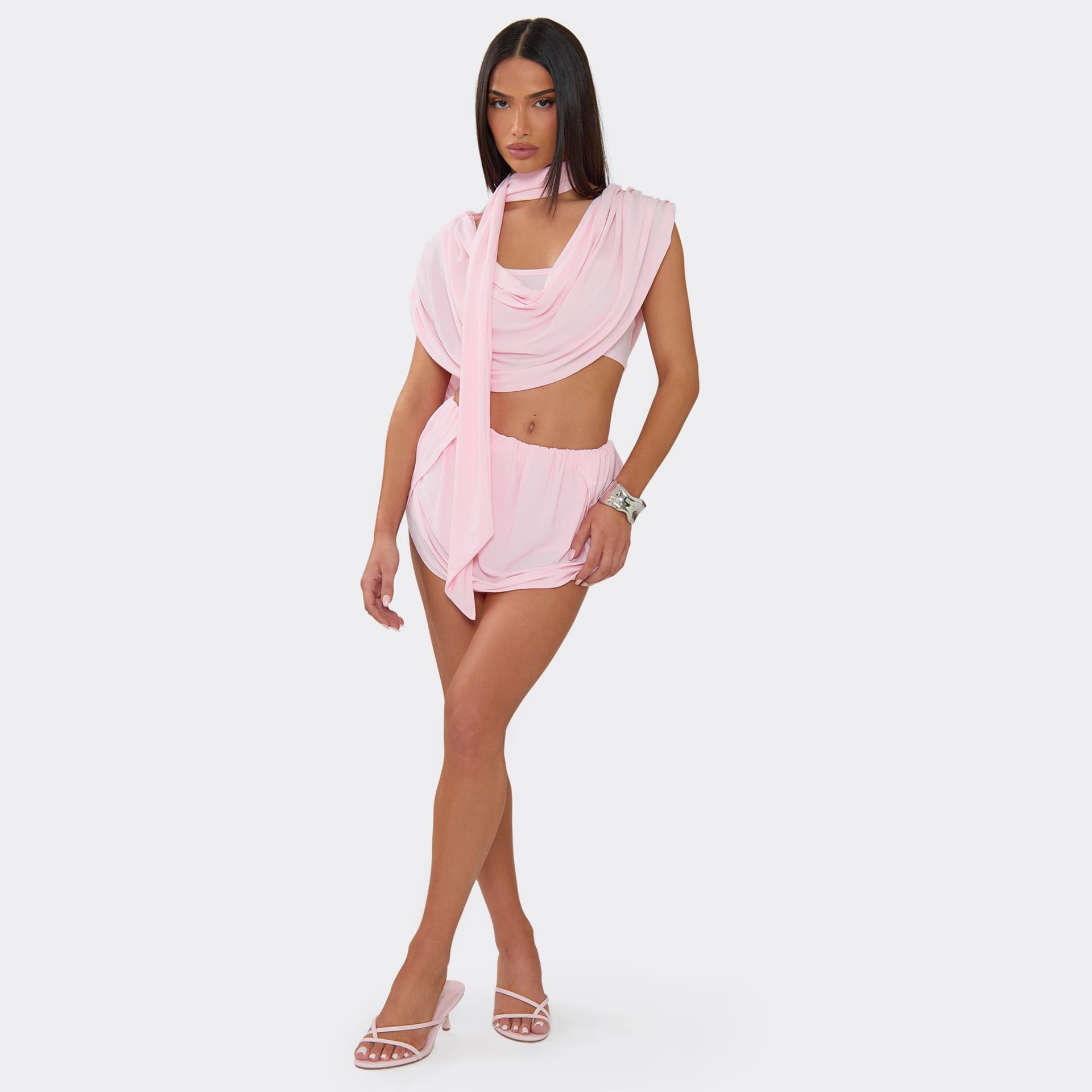 EGO Low Rise Draped Detail Mini Skirt In Pink, Women's Size UK 6