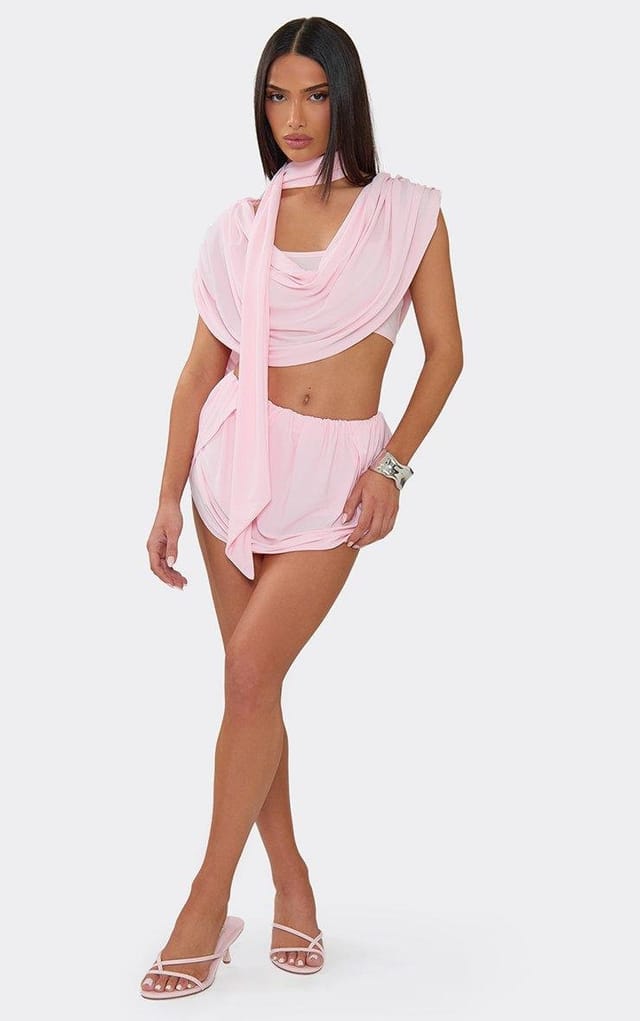 EGO Low Rise Draped Detail Mini Skirt In Pink, Women's Size UK 6 - 2