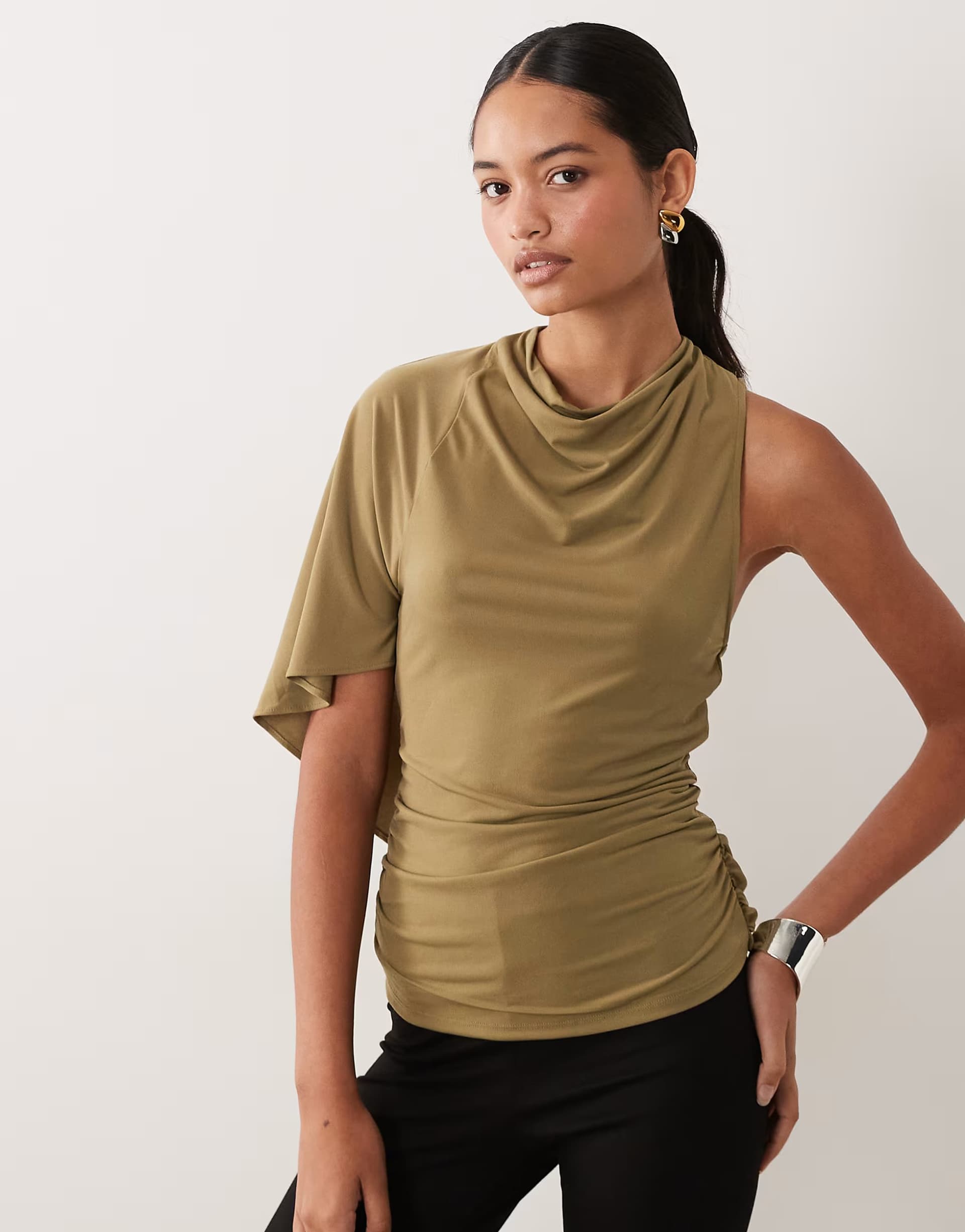 ASOS Mango high neck blouse in khaki