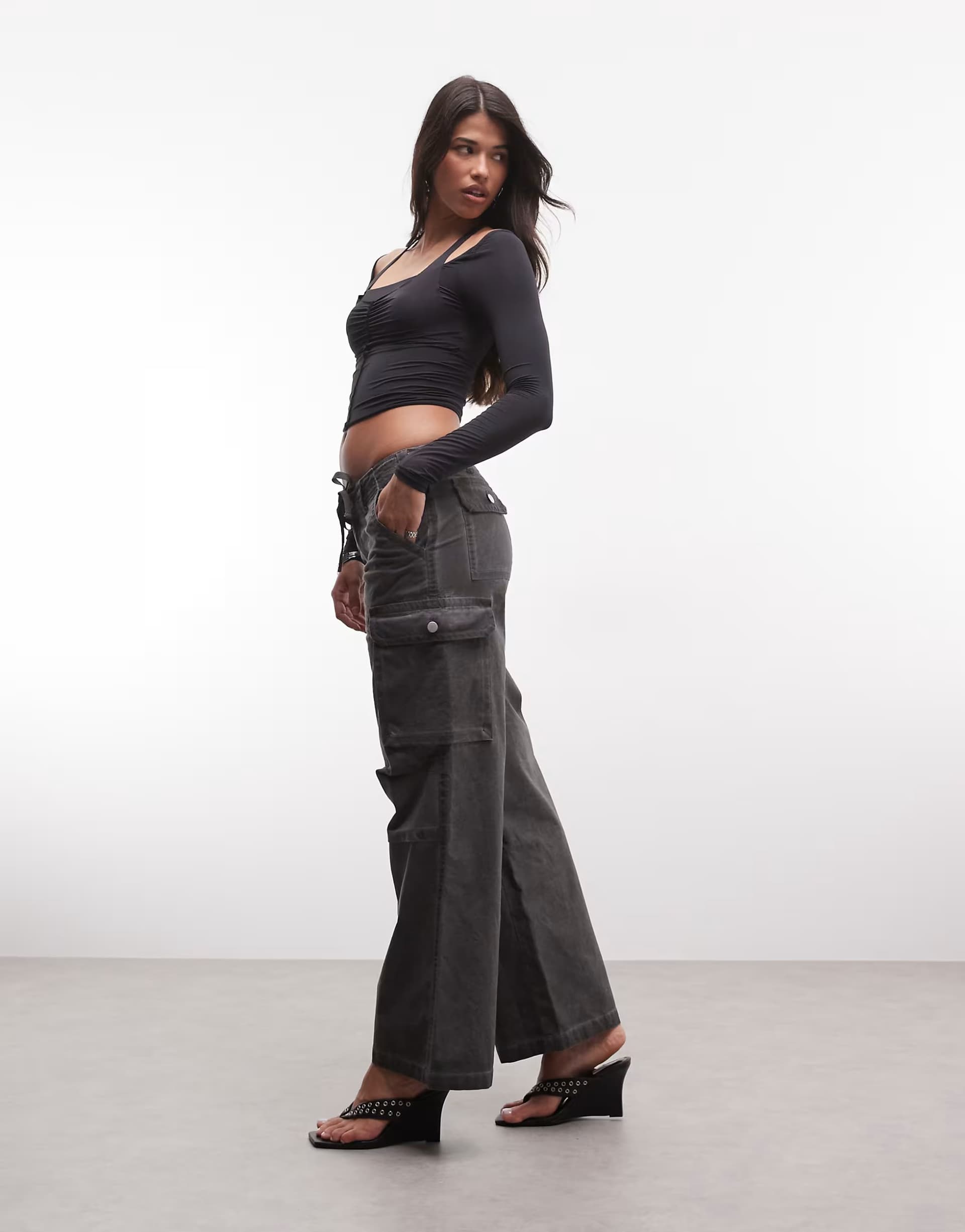 ASOS I.AM.GIA Jaxxon low rise oversized wide leg cargo trousers in black