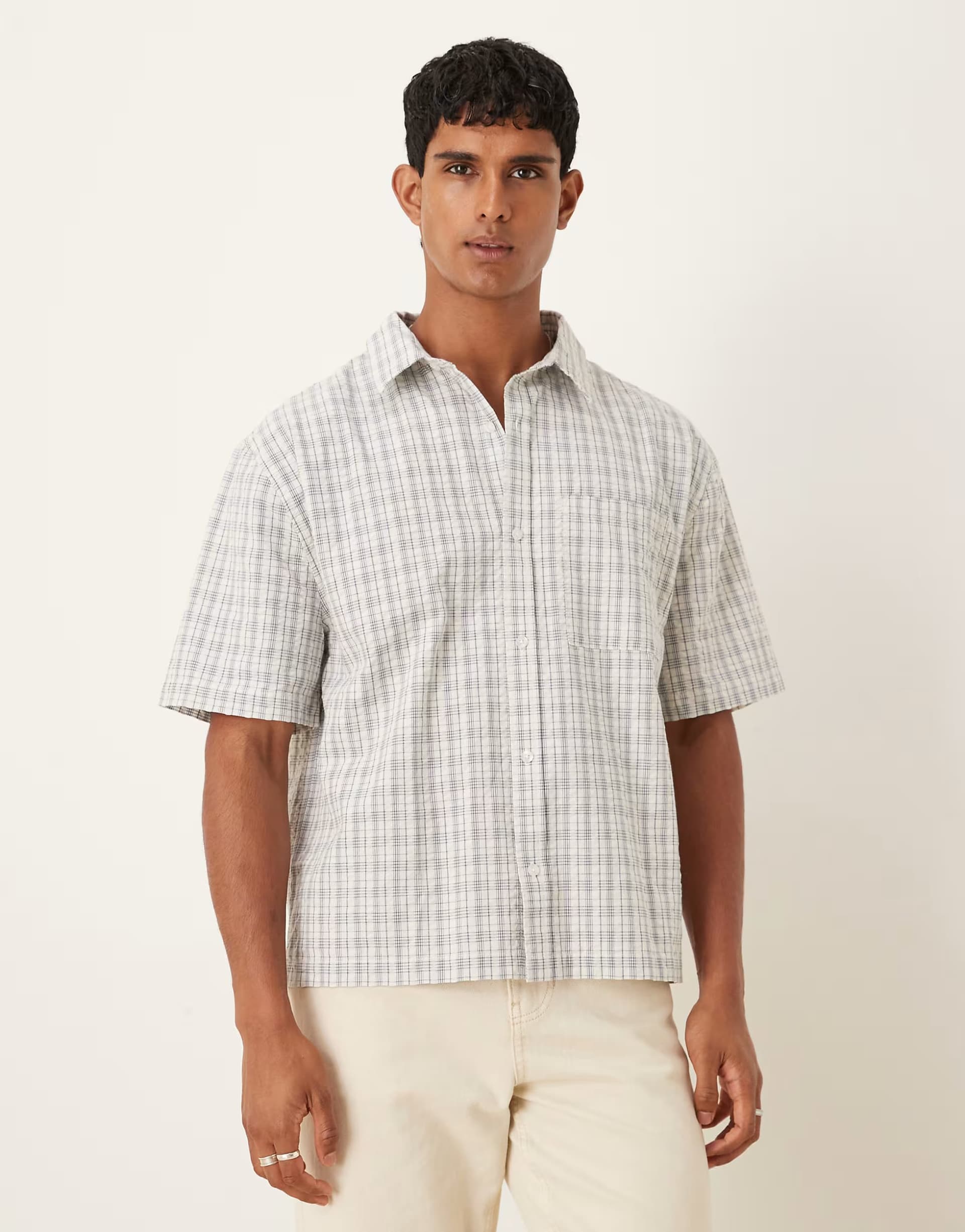 ASOS Cotton On darcy short sleeve shirt in off white check
