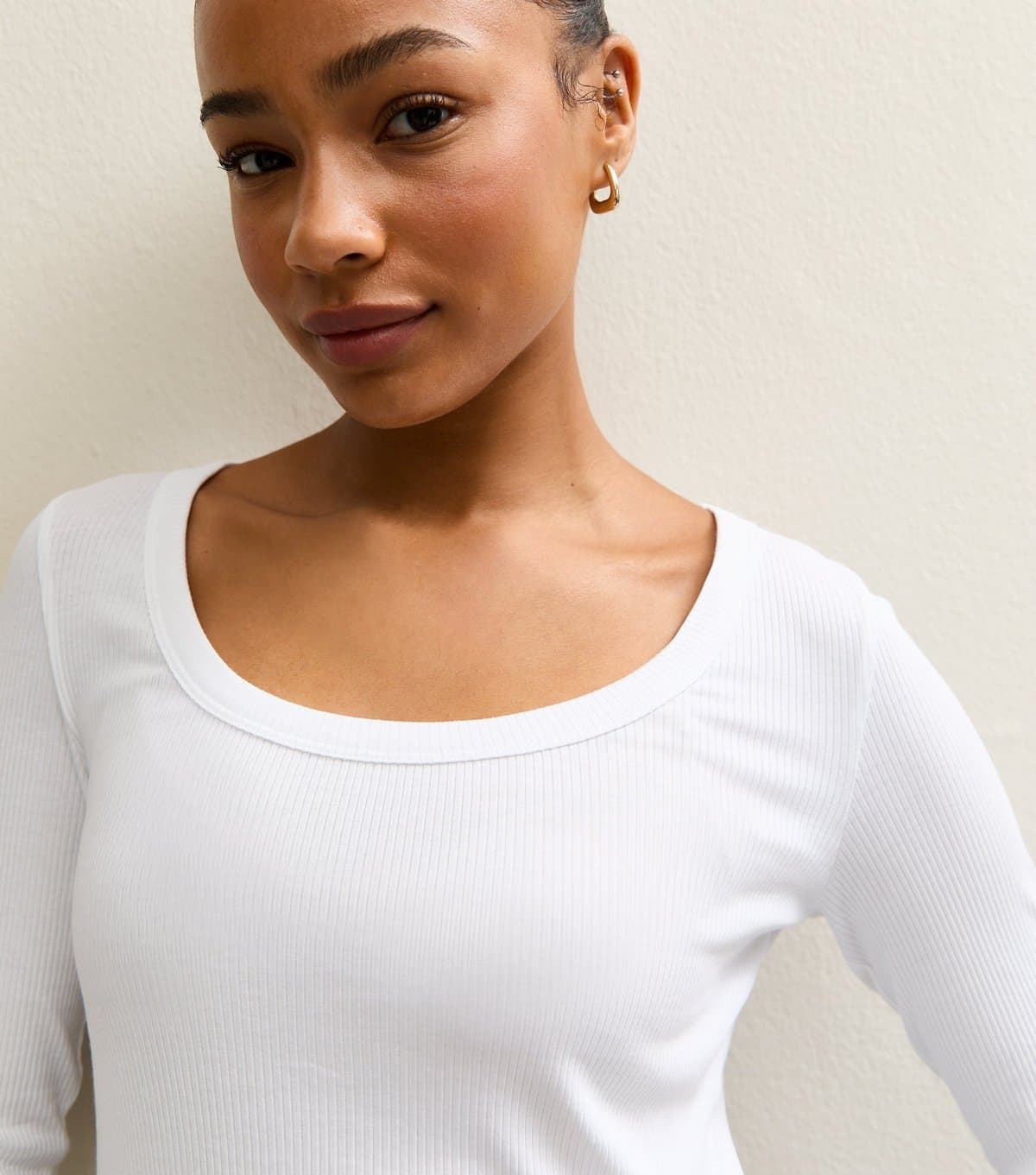 New Look Women's Petite White Ribbed Jersey Scoop Neck Top New Look