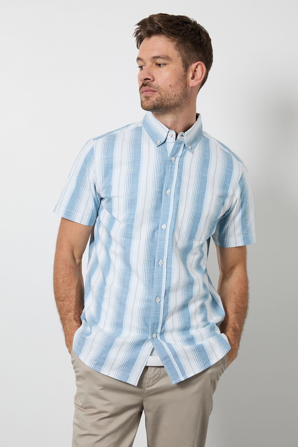Maine Maine Men's Teal Stripe Short Sleeve Shirt