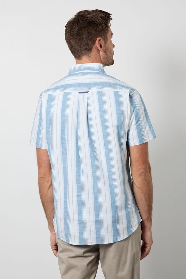 Maine Maine Men's Teal Stripe Short Sleeve Shirt - 3