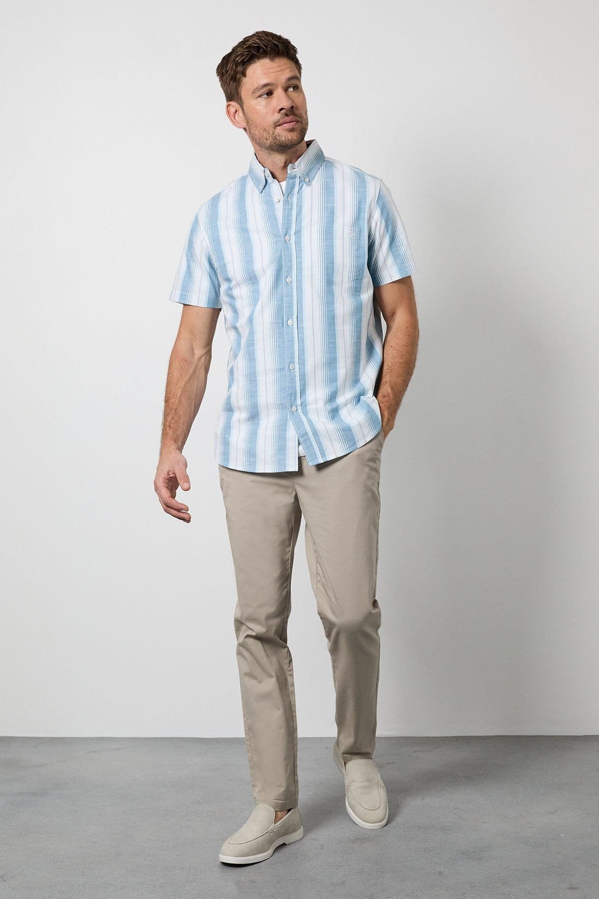 Maine Maine Men's Teal Stripe Short Sleeve Shirt - 4