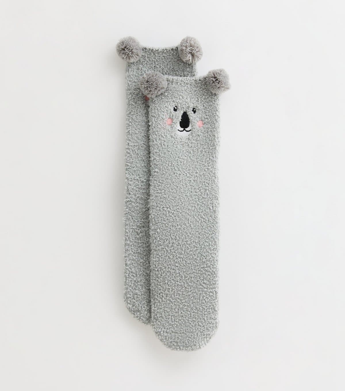 New Look Grey Koala Cosy Socks with Pom Poms New Look