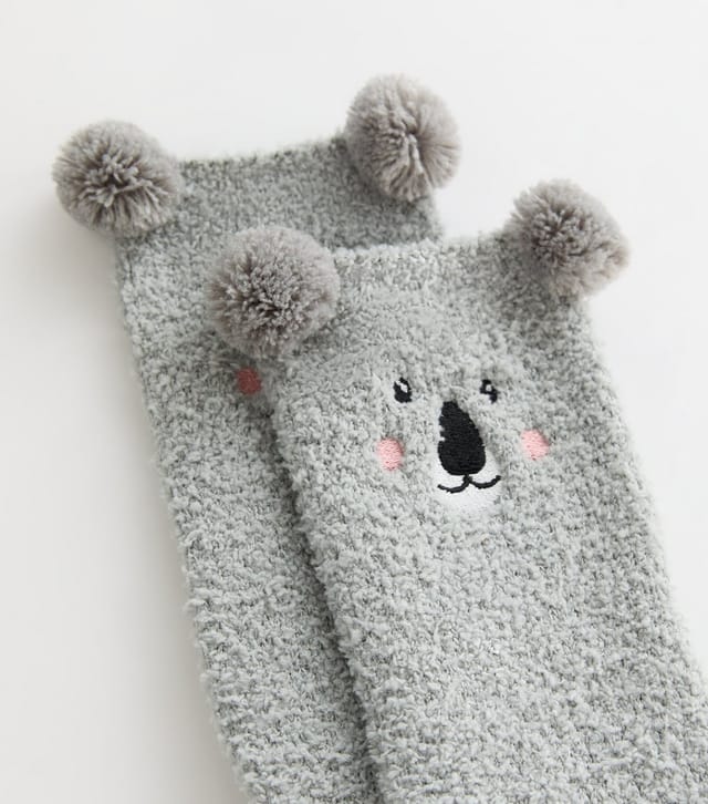 New Look Grey Koala Cosy Socks with Pom Poms New Look - 2