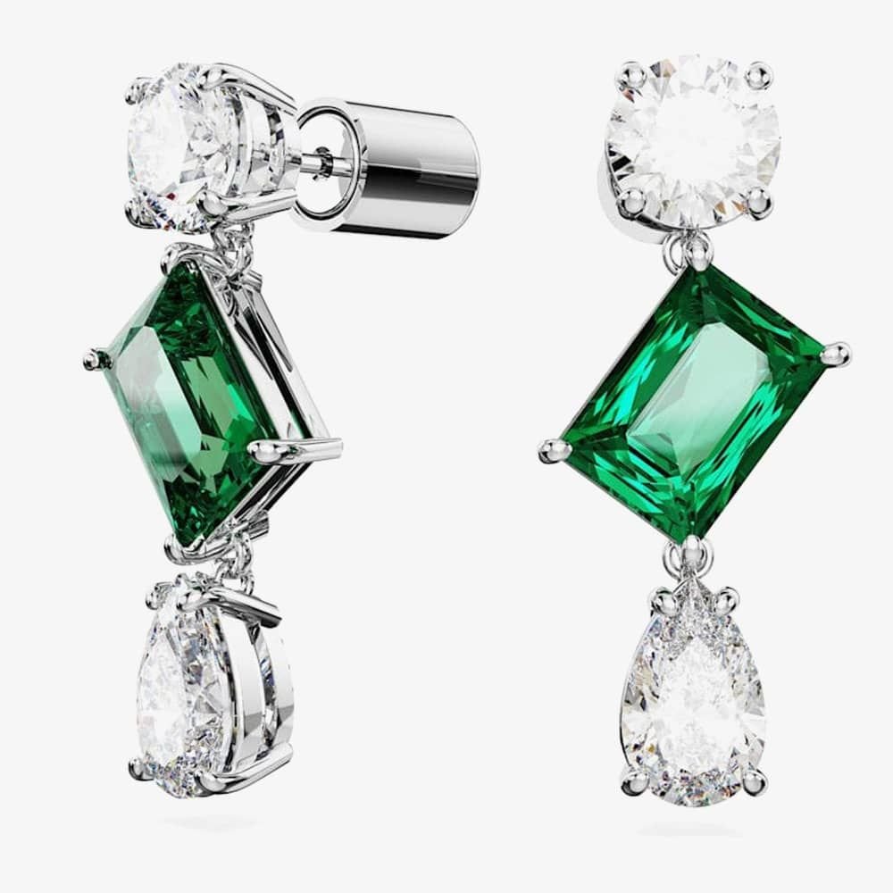 Swarovski Swarovski Women's Mesmera Green Mixed Cut Rhodium Plated Dropper Earrings 5665878 in Silver - 3