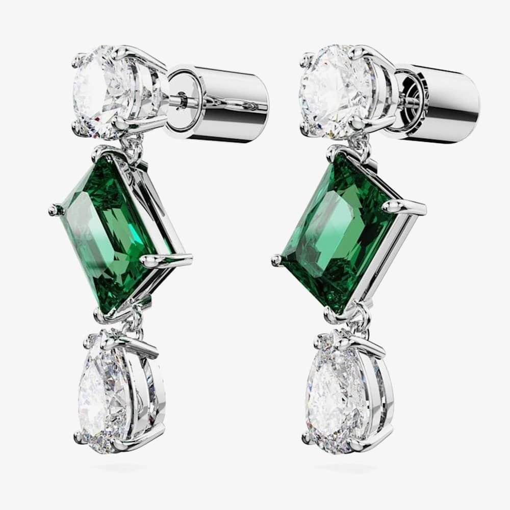 Swarovski Swarovski Women's Mesmera Green Mixed Cut Rhodium Plated Dropper Earrings 5665878 in Silver - 4
