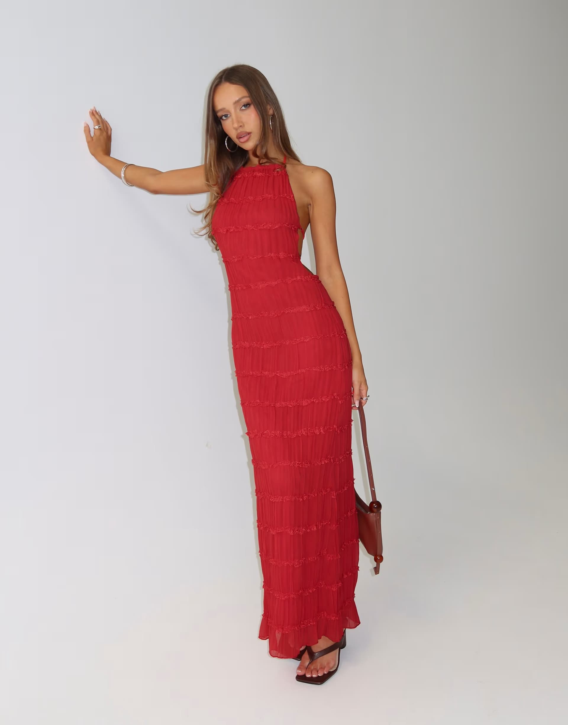 ASOS Princess Polly Klarissa shirred detail high neck open back maxi dress in red