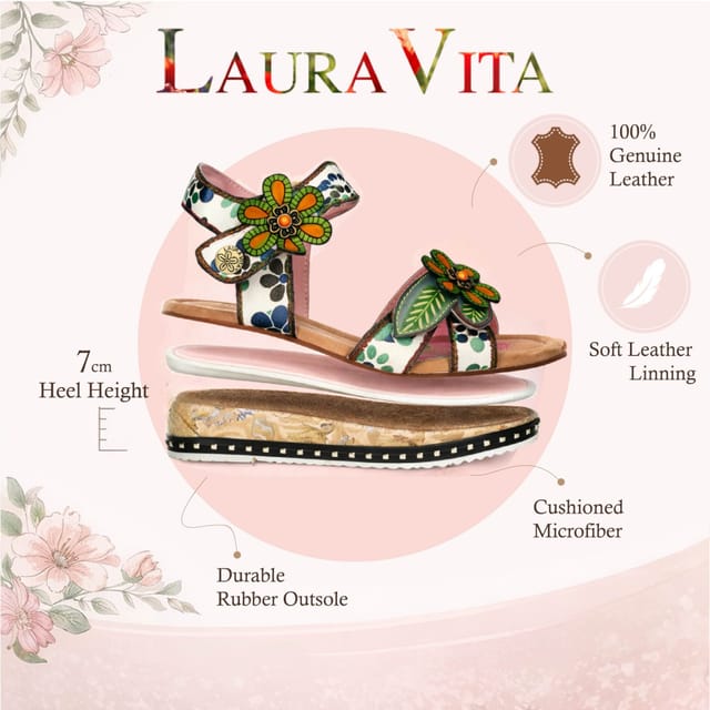 laura vita Laura Vita Women's Floral Leather Wedge Espadrille Sandals - Ballon 08 - 3