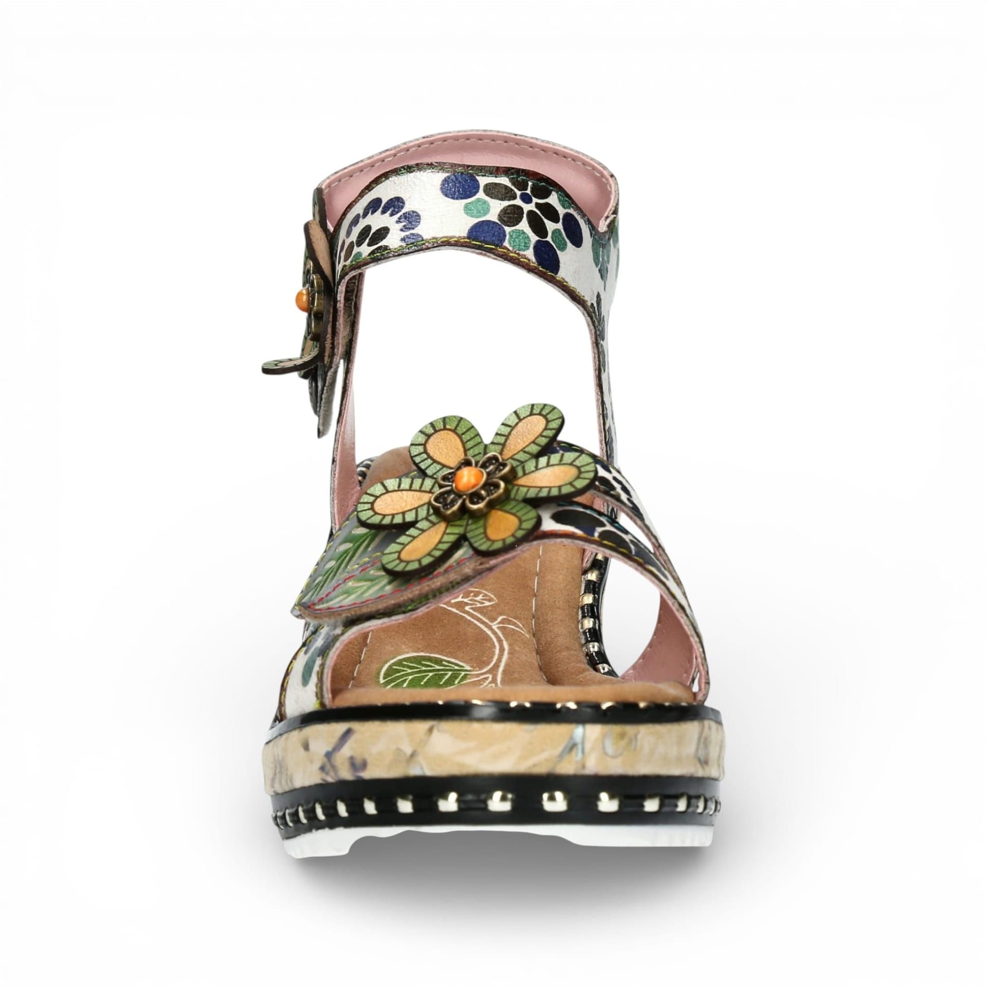 laura vita Laura Vita Women's Floral Leather Wedge Espadrille Sandals - Ballon 08 - 4