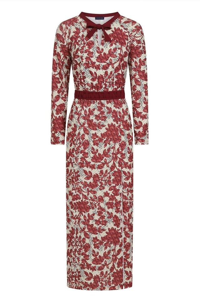 Hot Squash Hot Squash Women's Long Sleeve Maxi Dress with Neck Tie in Burgundy - 3