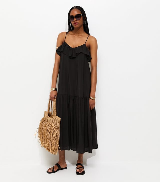 New Look Women's Black Ruffle Trim Cami Midi Dress New Look - 3