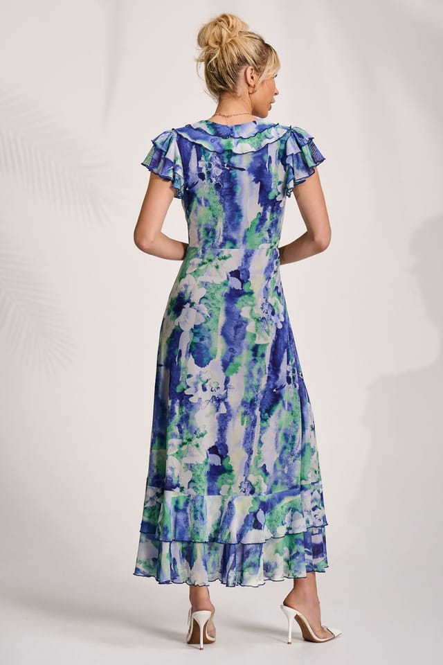 Jolie Moi Jolie Moi Women's Ruffle V-Neck Mesh Maxi Dress - 2