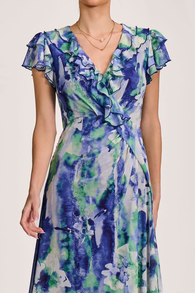 Jolie Moi Jolie Moi Women's Ruffle V-Neck Mesh Maxi Dress - 3