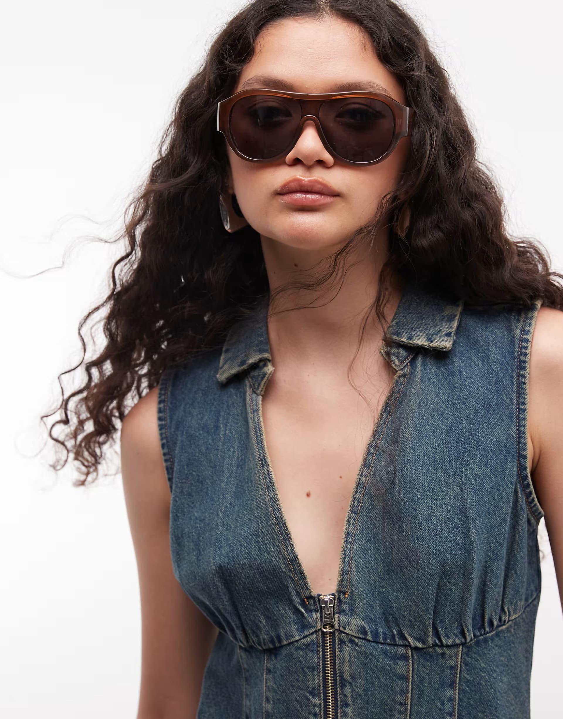 ASOS COLLUSION zip through denim shirt in grunge wash co-ord