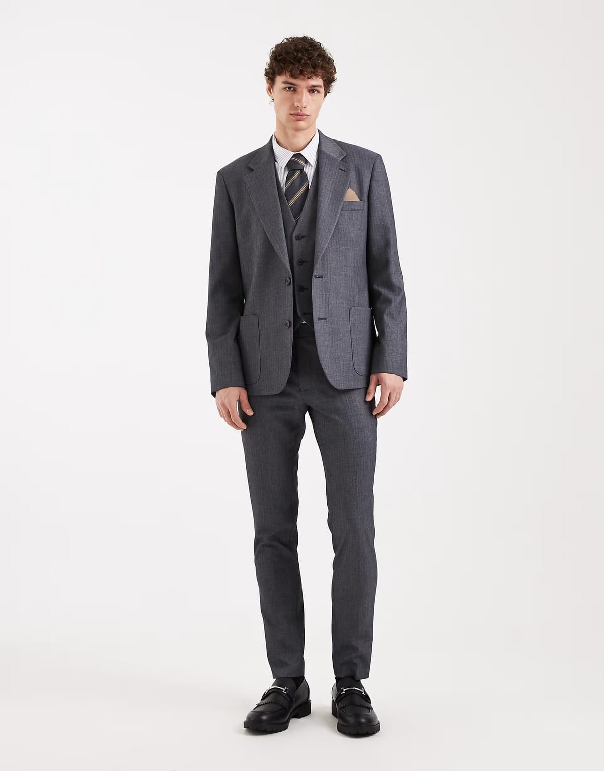 ASOS ASOS DESIGN skinny suit trousers in navy wool look herringbone - 1