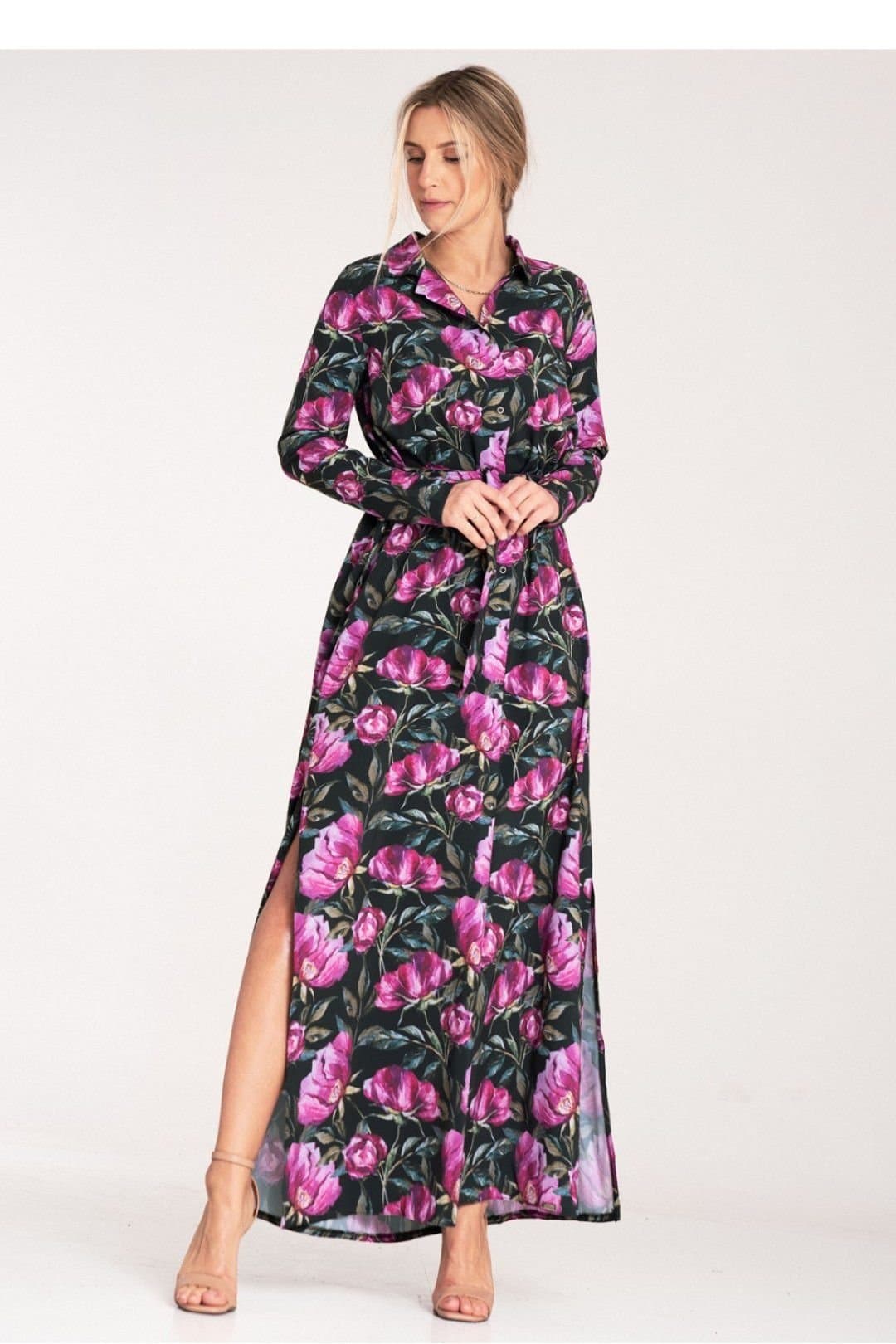 Love Lace Love Lace Women's Button Up Maxi Dress With Belt Side Slits