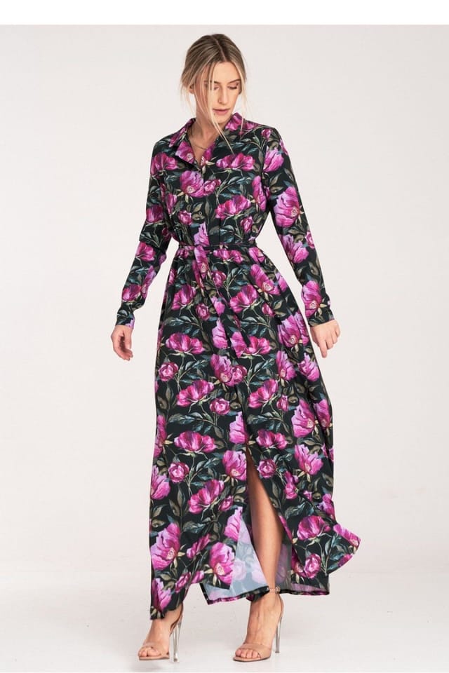 Love Lace Love Lace Women's Button Up Maxi Dress With Belt Side Slits - 2
