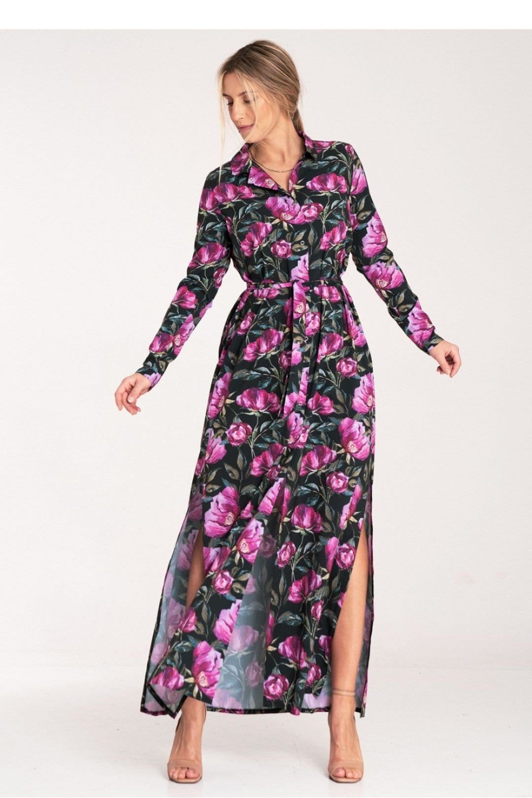 Love Lace Love Lace Women's Button Up Maxi Dress With Belt Side Slits - 4