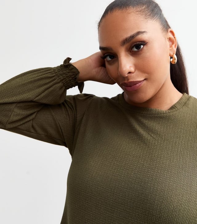 New Look Women's Plus Size Khaki Crinkled Midi Smock Dress Curves New Look - 3