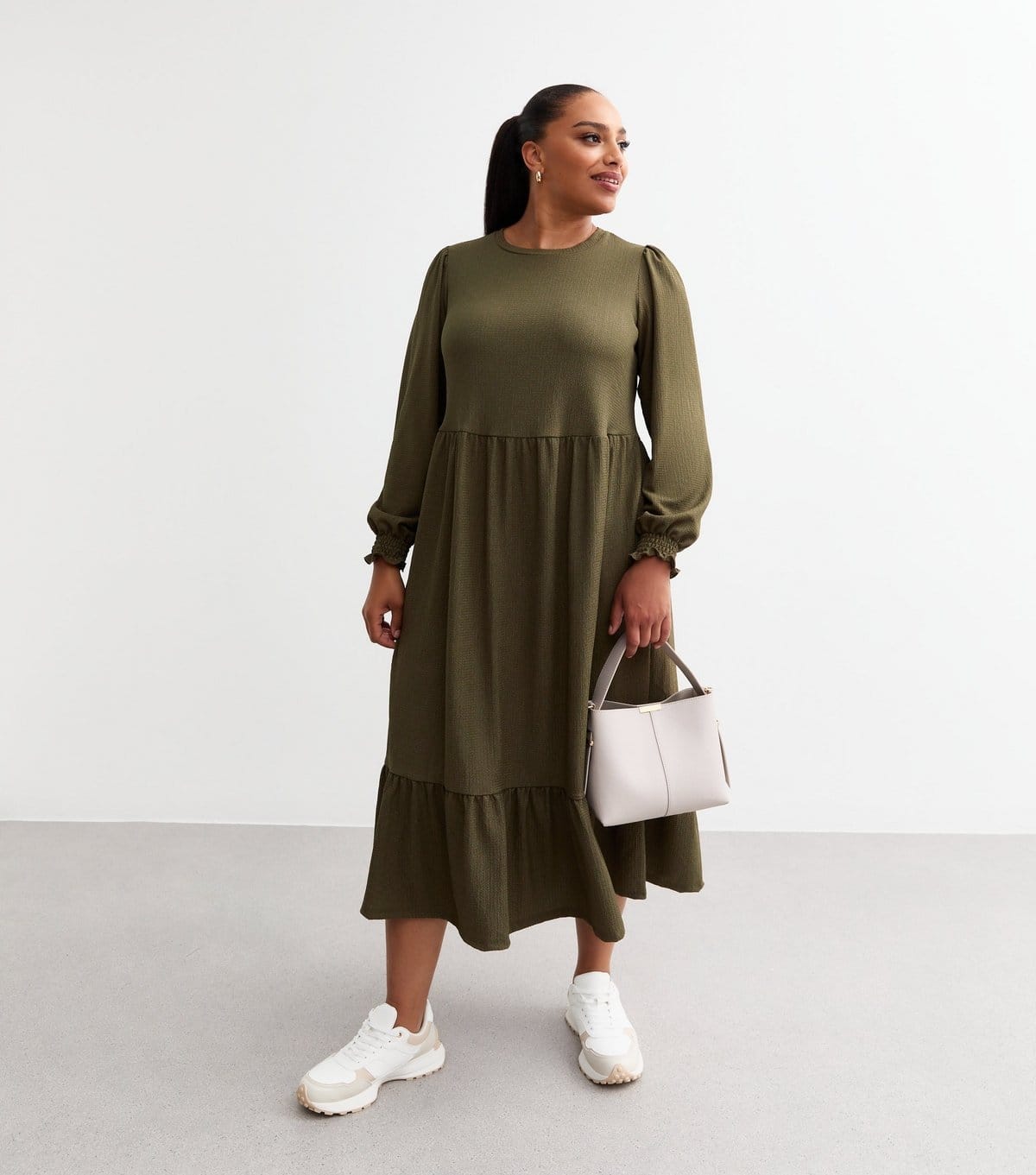 New Look Women's Plus Size Khaki Crinkled Midi Smock Dress Curves New Look - 4