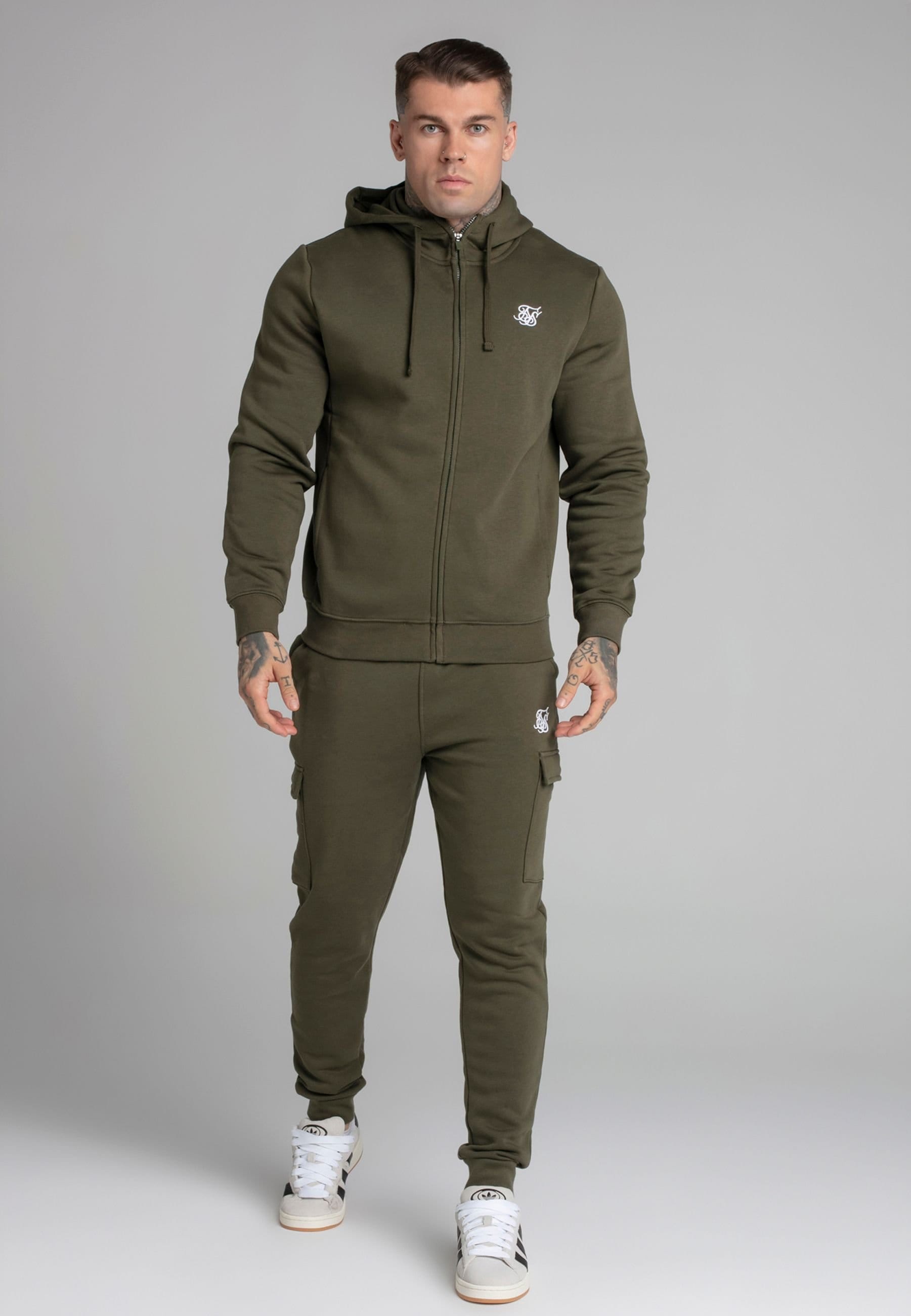 SikSilk SikSilk Men's Essentials Full Zip Hoodie in Khaki - 4
