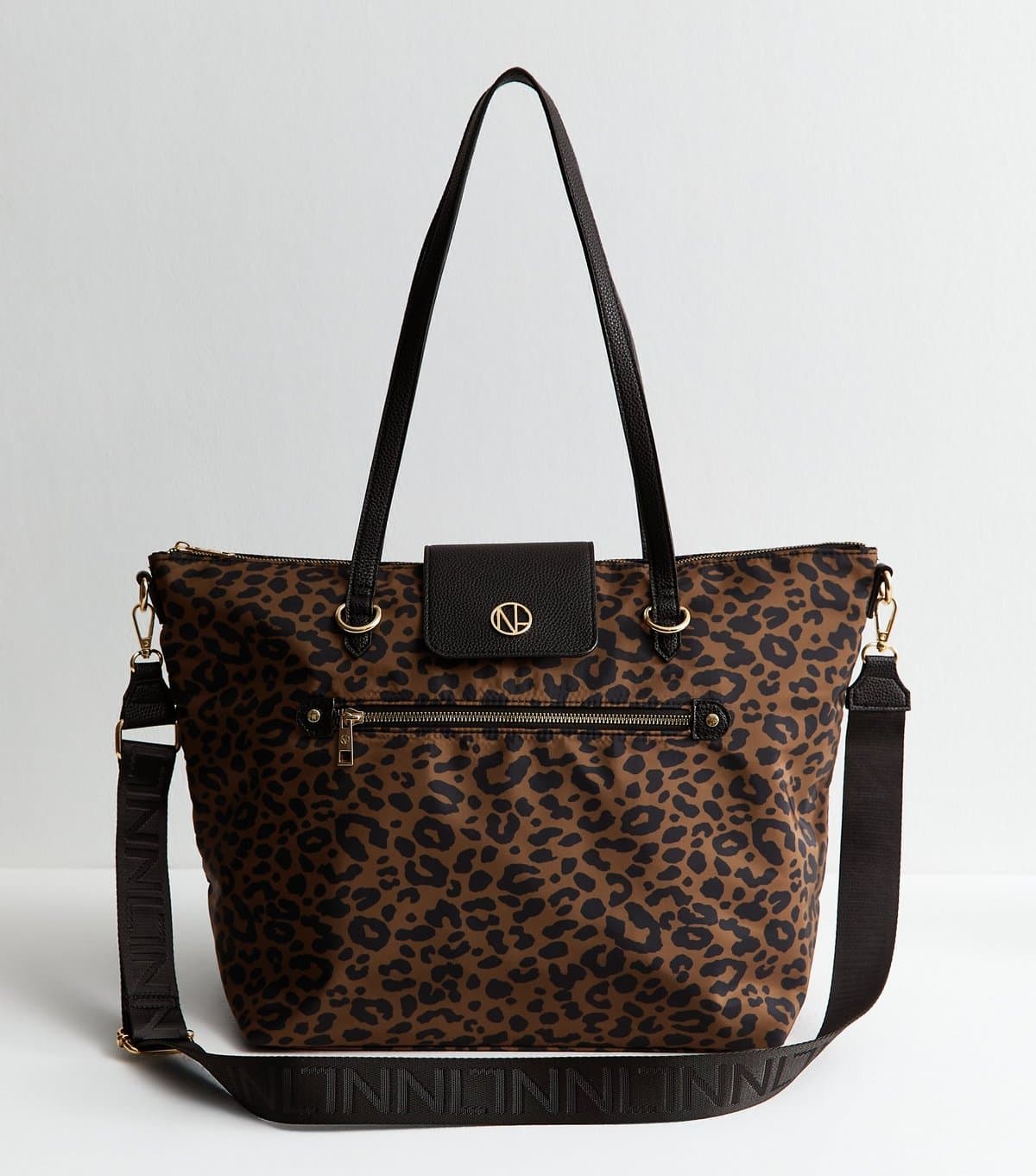 New Look Brown Fabric Leopard Print Zip Top Tote Bag New Look