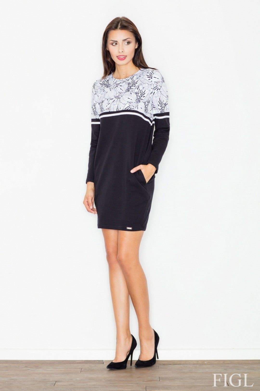 Love Lace Love Lace Women's Soft Cotton Overhead Dress Round Neck Pockets in Black