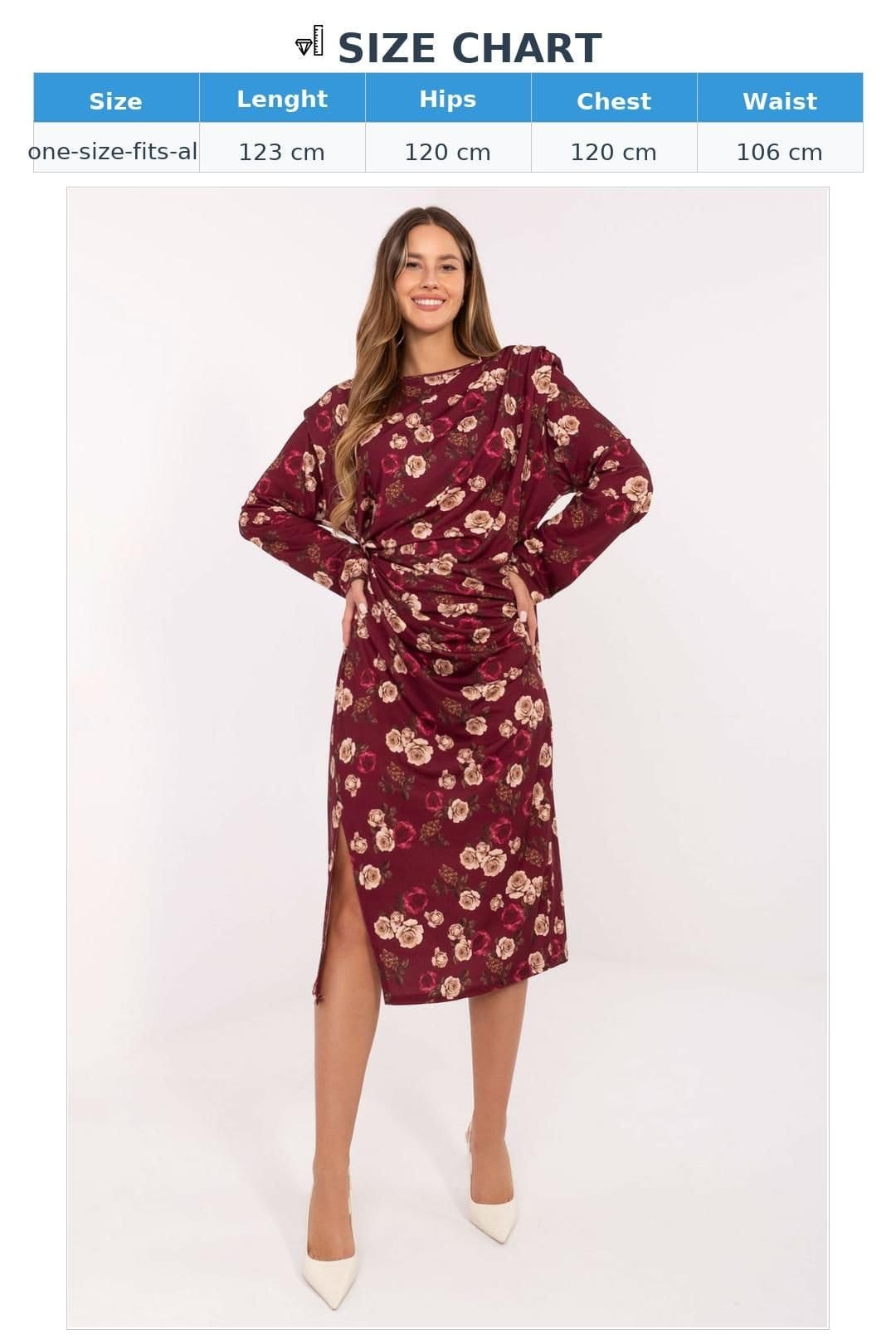 Love Lace Love Lace Women's Floral Midi Dress with Padded Shoulders in Burgundy - 4