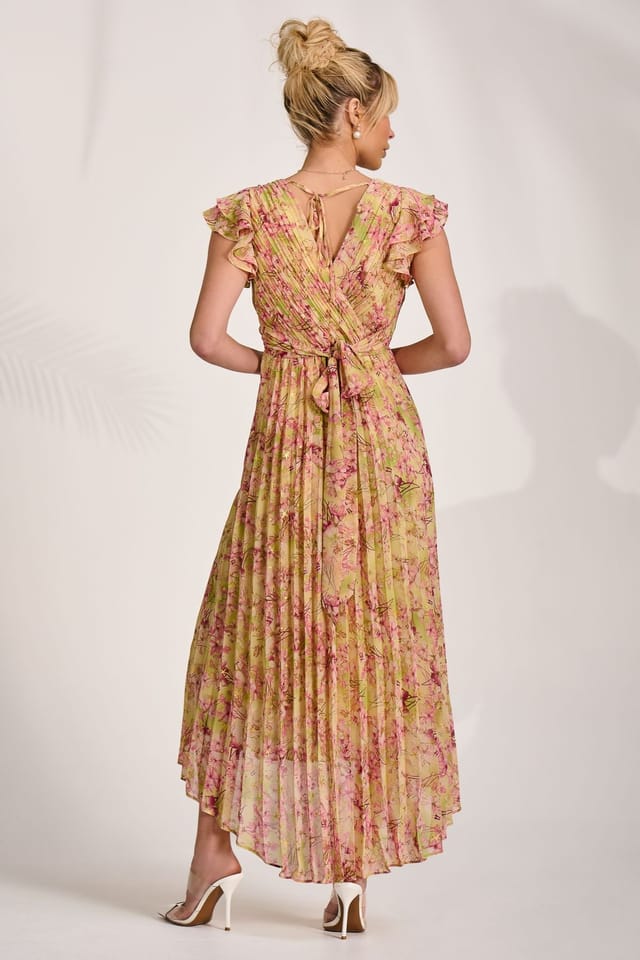 Jolie Moi Jolie Moi Women's Pleated Chiffon Dip Hem Maxi Dress - 2